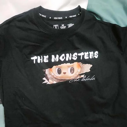 LABUBU The Monsters T-Shirt Cartoon Print Pure Cotton Short-Sleeved Top Couple Versatile Casual Trend Clothes For Adult Gift