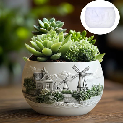 Church relief succulent plant flowerpot resin silicone mold house church storage box mold tower church cross relief gypsum molds