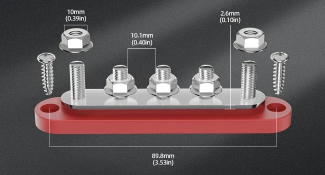 150A Terminal Bus Bar 5*M8 Studs Battery Power Distribution Block Red Black 12V Car Busbars for Automotive Marine Boat