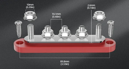 150A Terminal Bus Bar 5*M8 Studs Battery Power Distribution Block Red Black 12V Car Busbars for Automotive Marine Boat