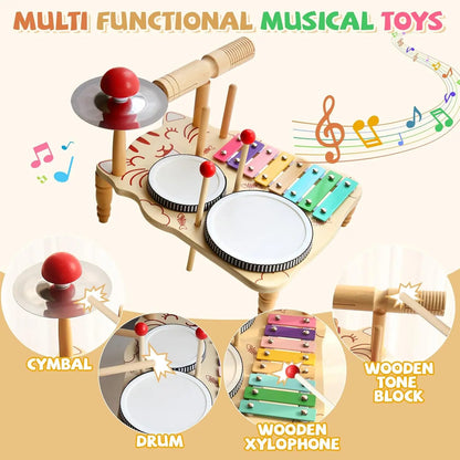 Wooden Music Toys For Babies Children's Multifunctional Music Knocking Table Early Education Kids Drum Set Music Toy Baby Gift