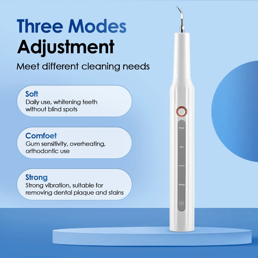 Electric Ultrasonic Vibration Teeth Cleaner with LED Light Teeth Scaler Tartar for Calculus Plaque Remover Rechargeable Home Use
