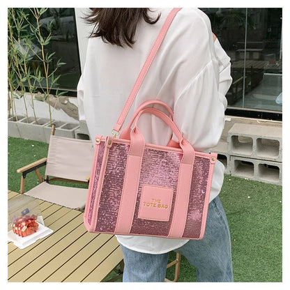 Women's Tote Bag Sequin Shoulder Bag PU Leather Large Capacity Luxury Designer The Tote Bag For Women Crossbody Bags 2024 New