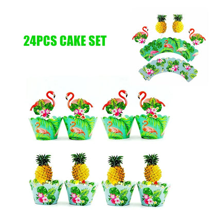 Hawaii Party Decorations Disposable Tableware Hawaii Summer Tropical Party Supplies Flamingo Aloha Birthday Party Decoration