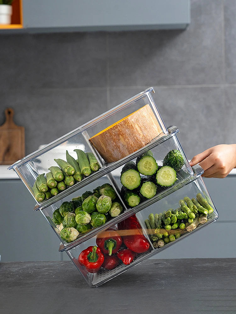 Fridge Organizer Stackable Refrigerator Organizer Bins with Lids Clear Fruit Storage Containers Freezer Pantry Kitchen Boxes
