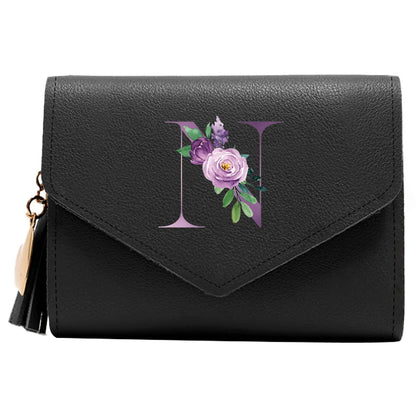 Wallet Women Rfid Blocking Small Compact Luxury Leather Pocket Wallet Ladies Mini Purse with ID Window Purple Letter Pattern