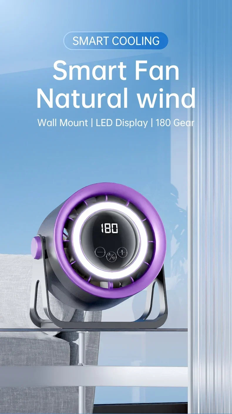 New 2500 mAH Convenient Electric Fan Turbo Silent Electric Fan with Ambient Light Countertop Wall Mount Ceiling Air Cooler