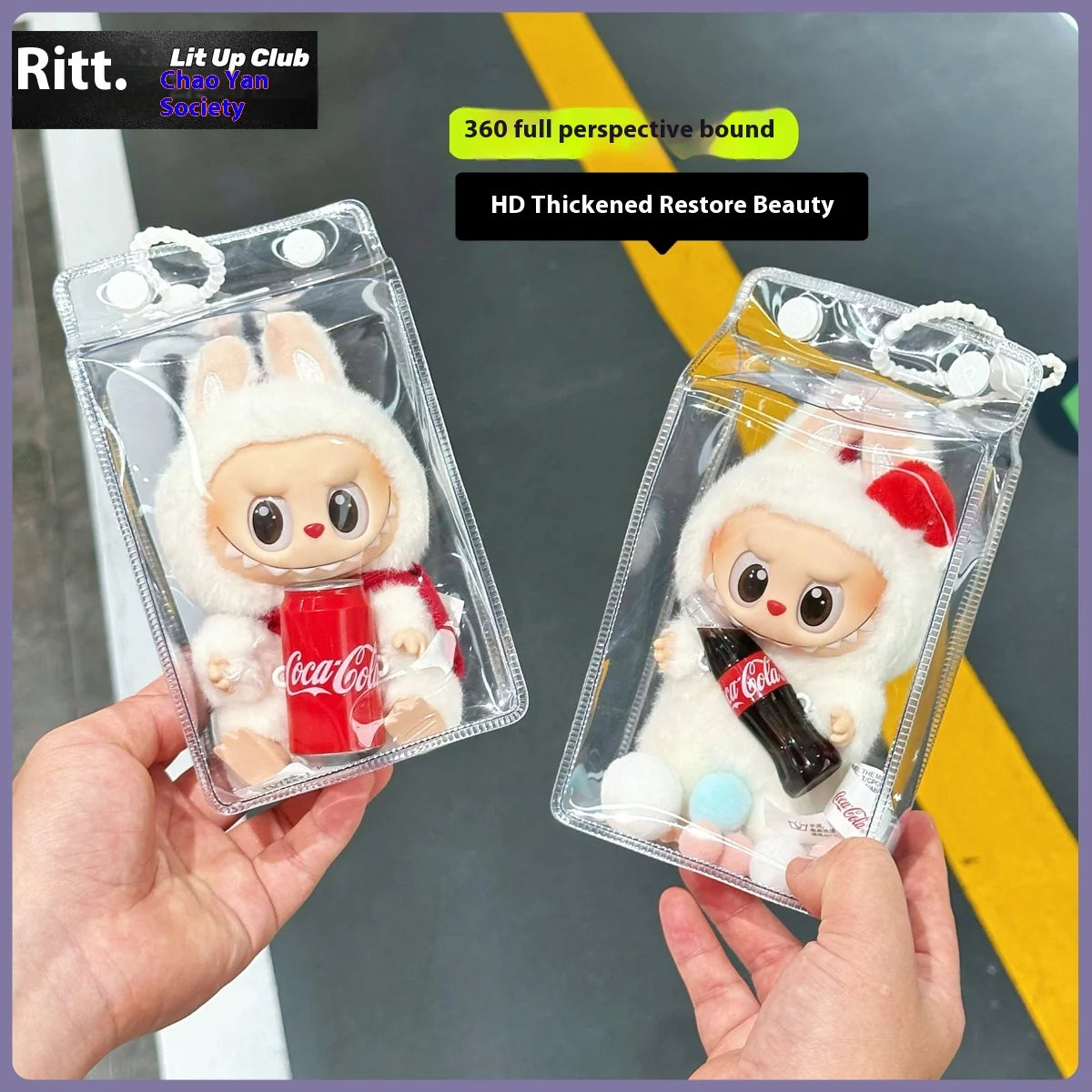 Labubu Fully Transparent Square Walking Bag Labubu Sitting Posture Protective Cover Labubu Protective Cover Display Bag Fashion