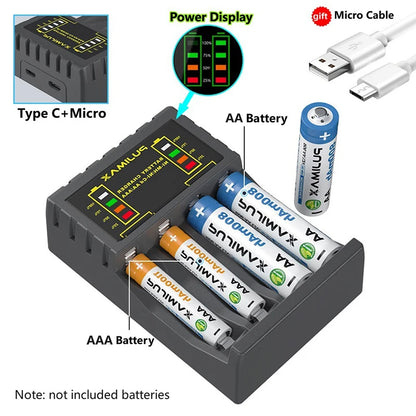 Battery Charger for AAA/AA Rechargeable 4 Slot Batter Charger With LED Indicator Charger Cable for AA/AAA Ni-MH/Ni-Cd Batteries