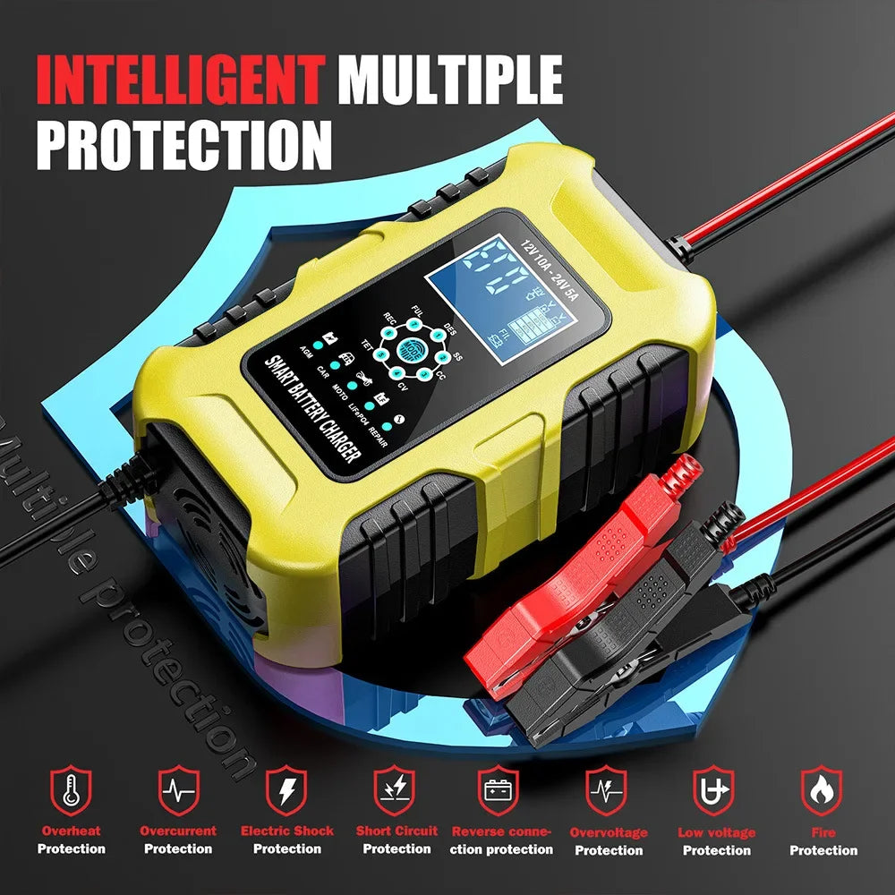 Car Battery Chargers 12V/10A 24V/5A Full Automatic AGM Wet Smart Battery Chargers Maintainer Portable Battery Chargers
