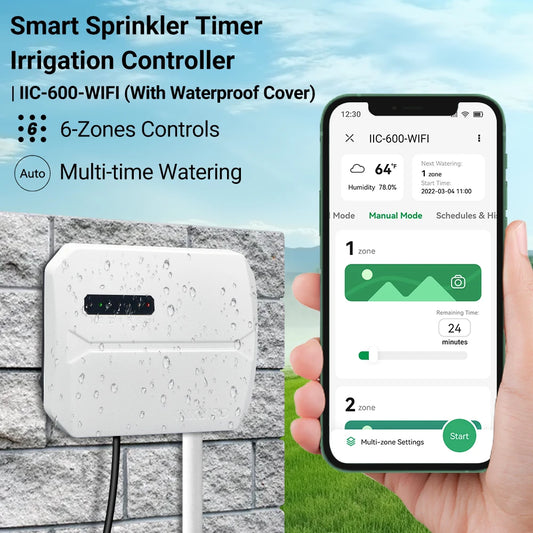 INKBIRD Smart Sprinkler Controller IIC-600-WIFI 6 Zones Auto Irrigation Controller for Rain Skip Seasonal Adjustment of Plants
