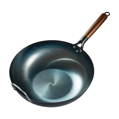 Flat Bottom Wok Pan 13.5" Woks And Stir Fry Pans Blue Iron Cookware Traditional Chinese Cookware For Electric Induction Cooktops