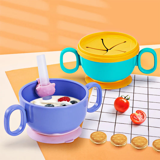 Children Tableware Baby Plastic Snack Bowl High Suction Double Handle Snack Cup Snacks Storage Box Kids Feeding Bowl