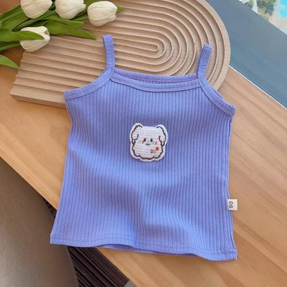 Baby Girls T-shirts for Kids Summer Sleeveless Knitted Tops Vest Outfits Girls Cute Halter Tops Tees Children Clothing 1-12 Year