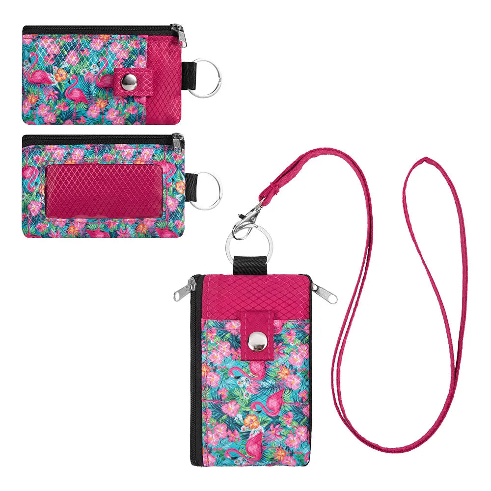 RFID Blocking Small Wallet Lightweight Slim Mini Wallet with Card & Clear ID Window - Zippered, Key Ring