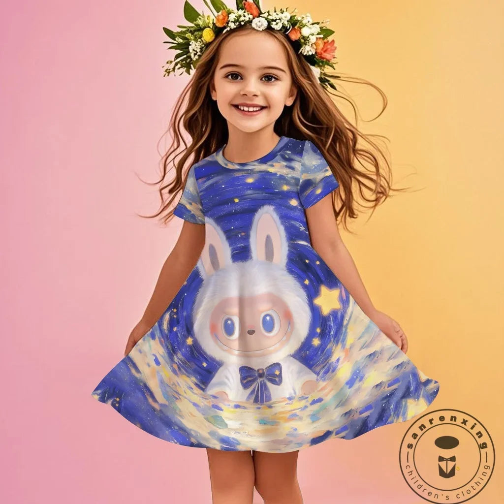 Labubu 2025 Girl Clothes Fashion Summer Dress Children Dresses Cute Cartoon Sleeveless Comfortable New Design 3D Print Labubu