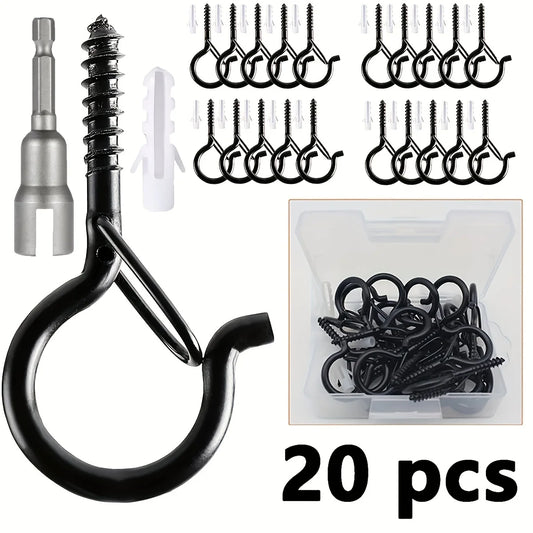 Hanger Hooks with Safety Buckle,Windproof Screw Hooks for Hanging Outdoor String Lights,Ceiling Hooks  Plants,Christmas Lights