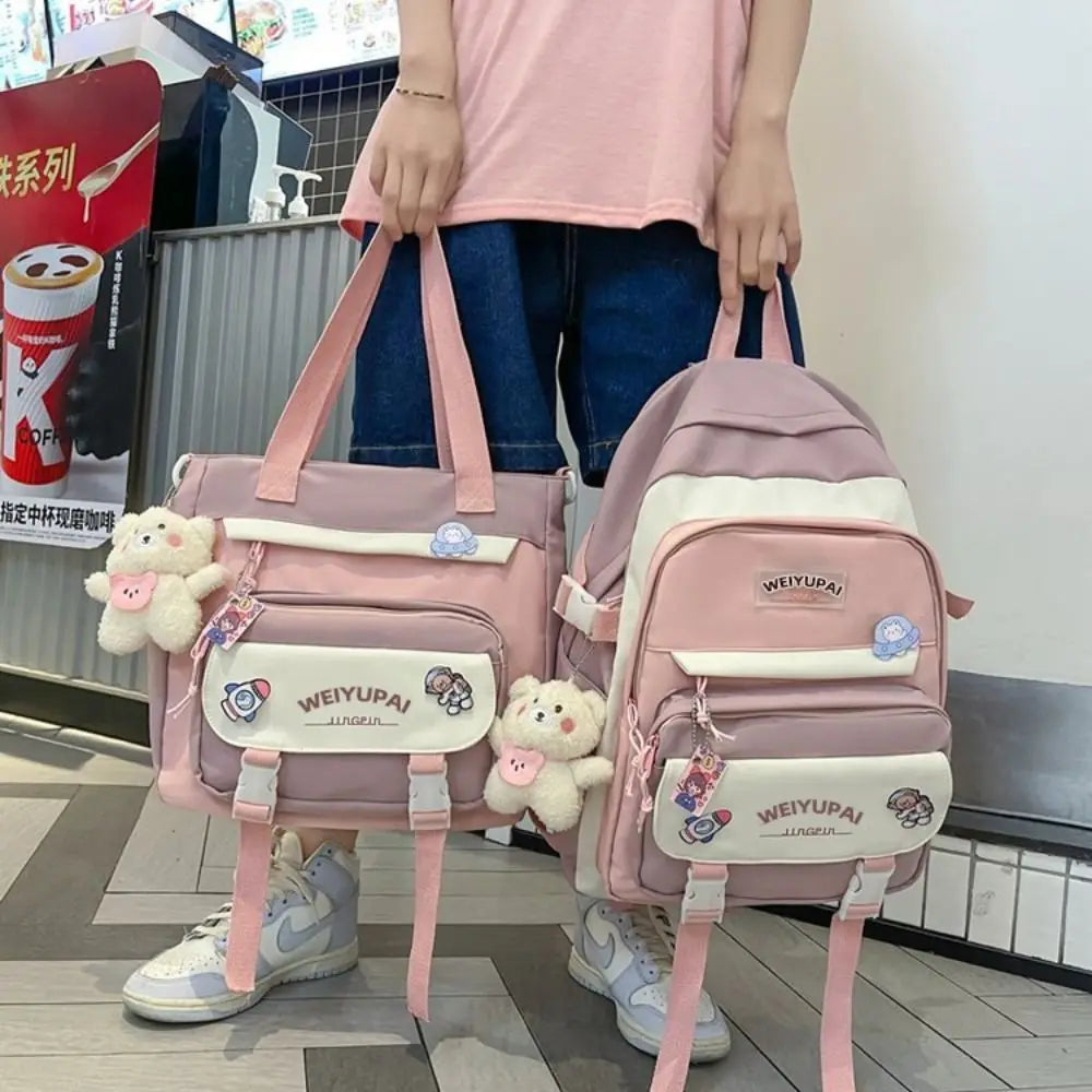 Portable Ins Students School Bags Large Capacity Bear High School Backpacks Multi Pockets Cartoon Teenage Shoulder Bags Girl