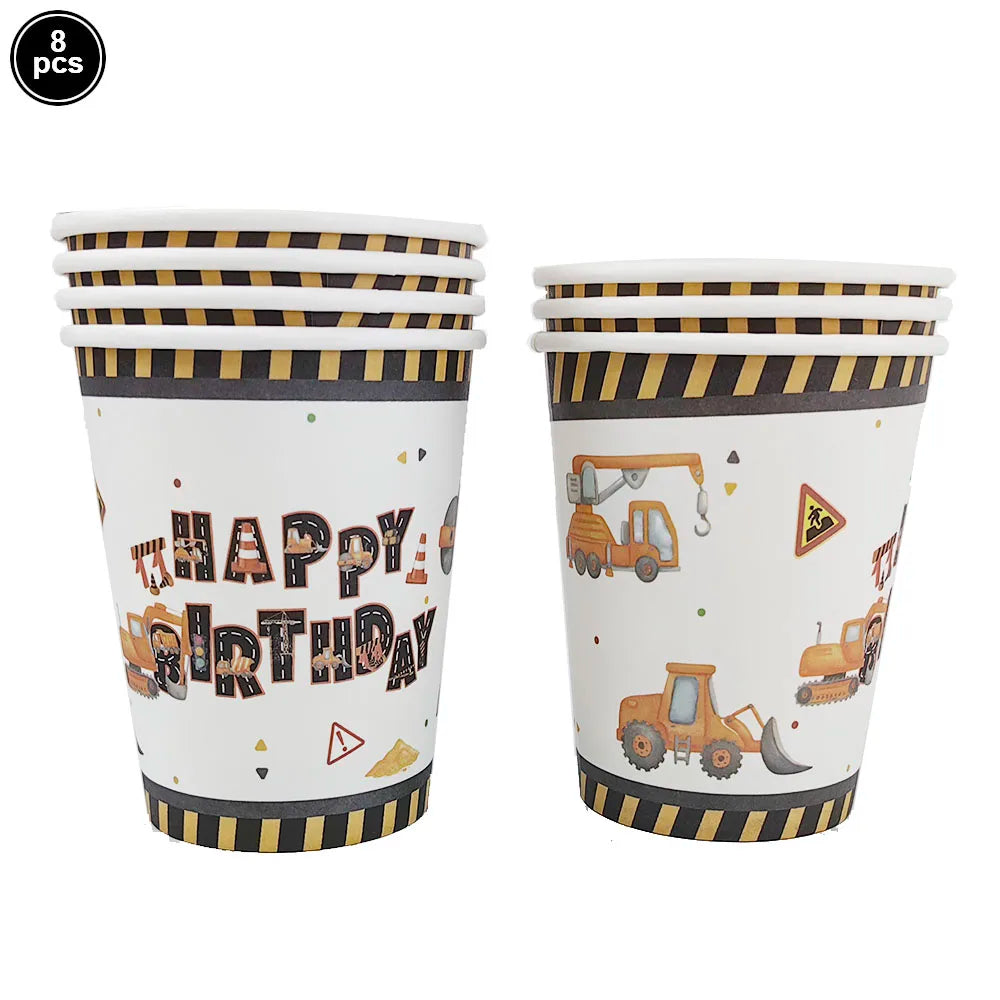 Construction Party Disposable Tableware Plates Cups Napkins Tablecloth Construction Truck Party Decor Excavator Party Favors