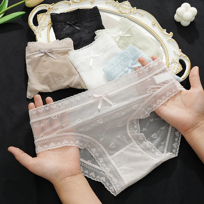 Maternity Large Size Underwear Solid Color Love Mesh Transparent Underpants New Style Ladies Lace Breathable Skin-Friendly Brief