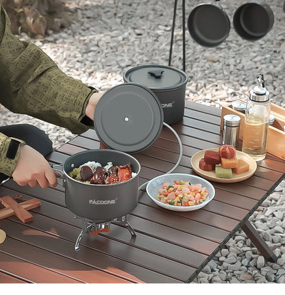 PACOONE Camping Cookware Set Portable Cookware Kit Outdoor Pot Cooking Water Kettle Pan Set Tableware Hiking Picnic Equipment