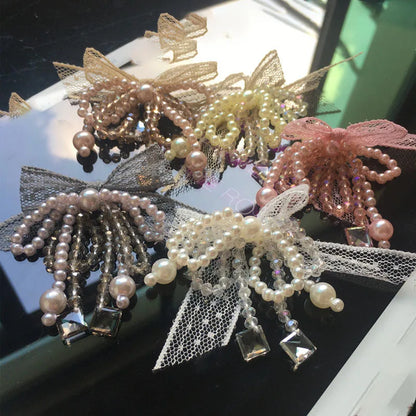 2PCS Bow tie lace hand beaded cloth ear stud accessories DIY hair accessories clothing accessories bags bow accessories