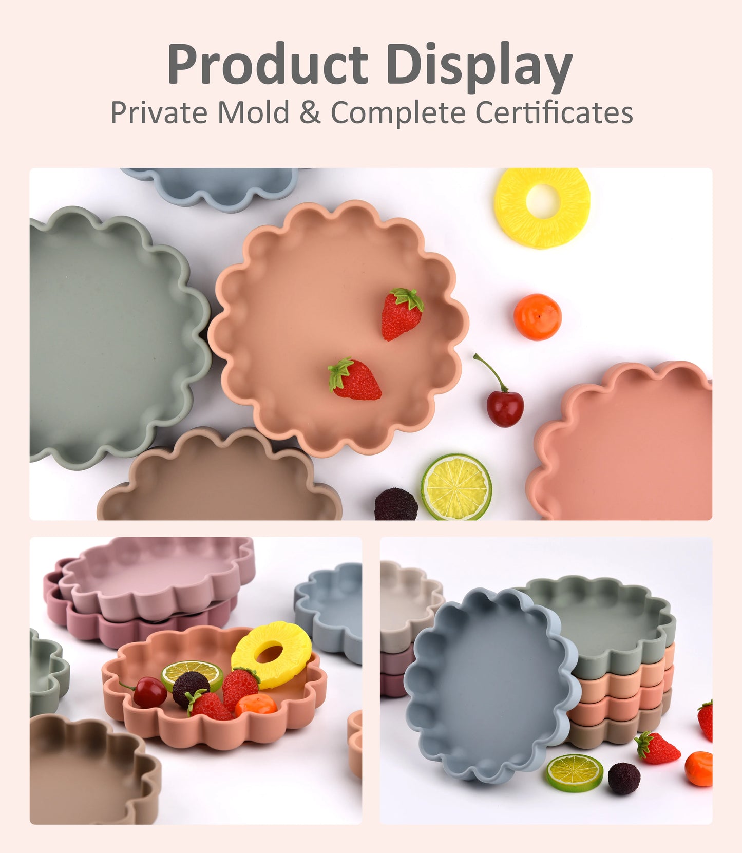 Flower Design Baby Dinning Plate Silicone Suction Plate Silicone Feeding Dish For Baby