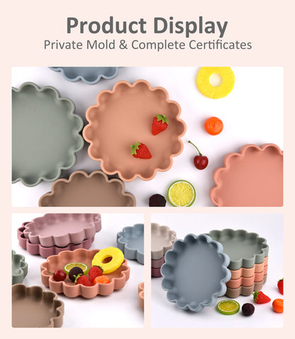 Flower Design Baby Dinning Plate Silicone Suction Plate Silicone Feeding Dish For Baby