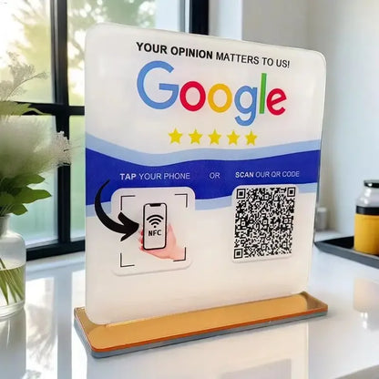 Custom Google Review Sign With Stand Scan QR Code Business Decor Acrylic Google Review NFC QR Code Sign Review Us on Google