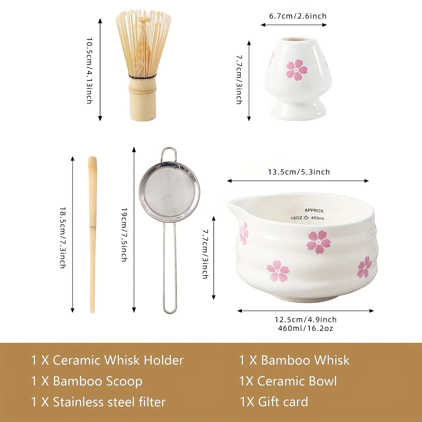 5PCS Matcha Stirrer Set Gift Box Sakura Patterned Matcha Bowl Japanese Matcha Tea Ceremony Perfect Matcha Kit