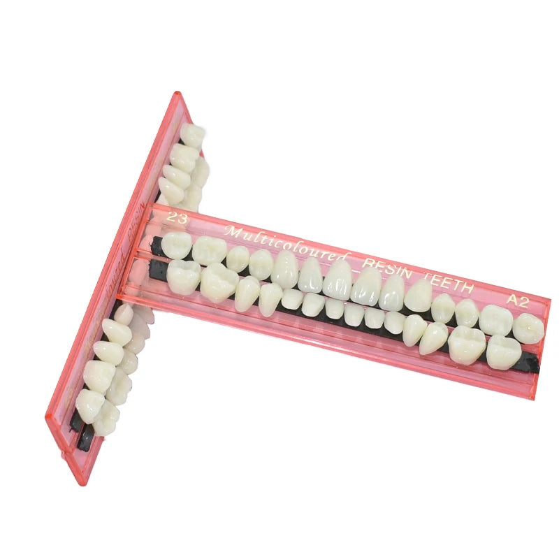 Dental Resin Denture 28Teeth Set with 3D Shade Guide Color Comparator Mirror for Bleaching and Dentistry Training