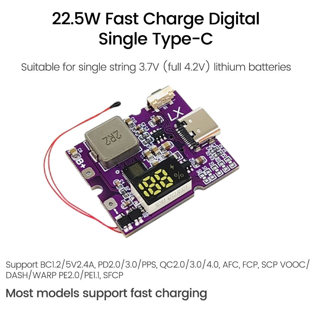 22.5W Power Bank Bidirectional Fast Charging Mobile Power Module Circuit Board With Digital/Light Type-C USB Suppor PD/QC3.0 2.0