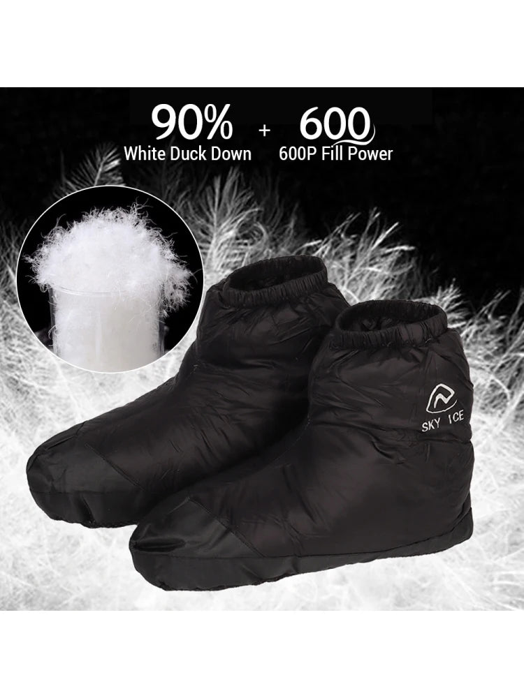 Waterproof Warm Down Slipper Boots Lightweight Duck Down lining Down Socks Stuffed Booties Down Feet Covers