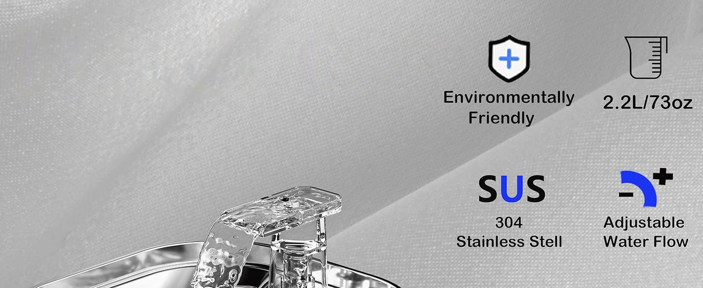 Cat Water Fountain Stainless Steel Pet Water Fountain for Cats Inside 1Filters&Ultra-Quiet Pump 2.2L/73oz Dog Pet Water Fountain