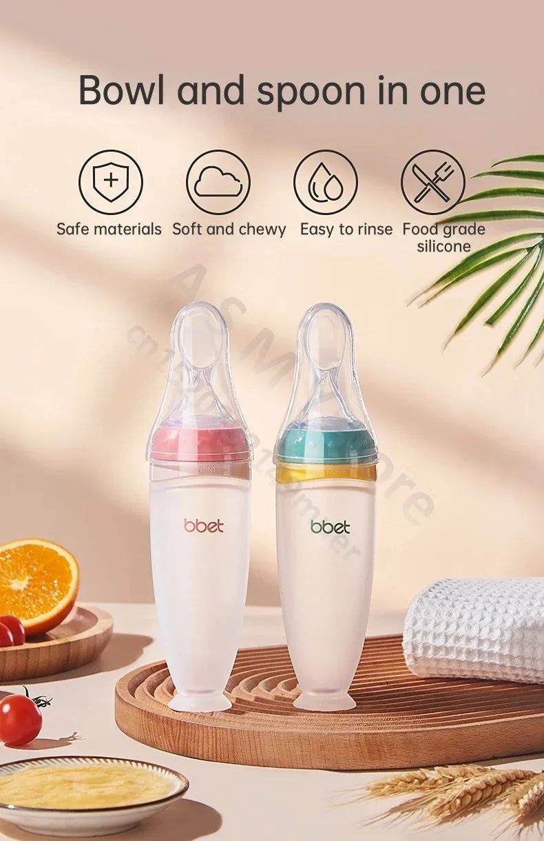 BBET Squeezing Feeding Bottle Silicone Newborn Baby Training Rice Spoon Infant Cerea Food Supplement Feeder Safe Tableware