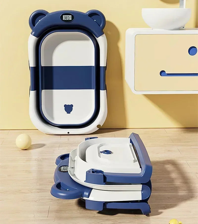 Foldable Baby Bathtub with Temperature Sensor for Newborn Toddlers Children Bathing Sit Lie Down Shower Tray Home Travel Tub