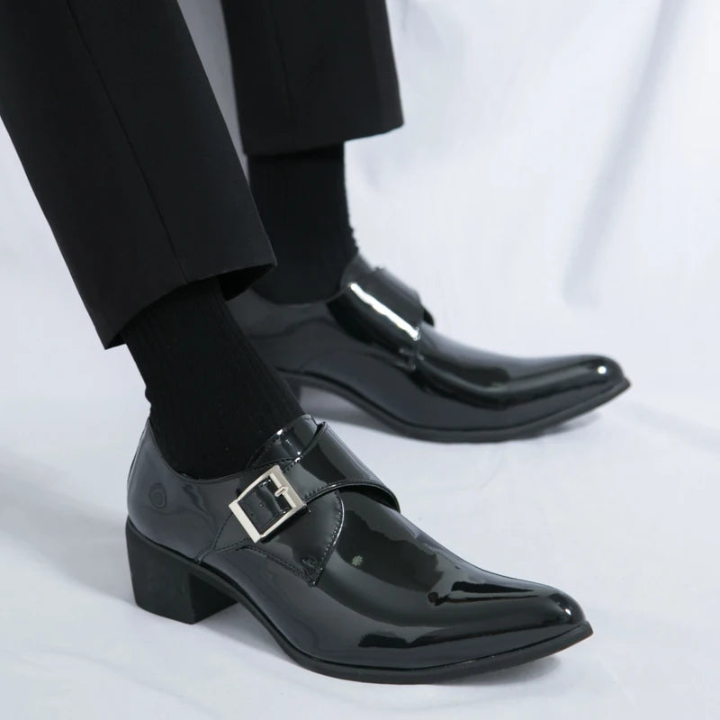 Luxury Black High Heel Men's Shoes Fashion Moccasin For Men Wedding Shoes Casual Dress Leather Pointed Toe Shoes Man Oxford Shoe