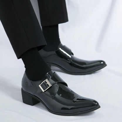 Luxury Black High Heel Men's Shoes Fashion Moccasin For Men Wedding Shoes Casual Dress Leather Pointed Toe Shoes Man Oxford Shoe