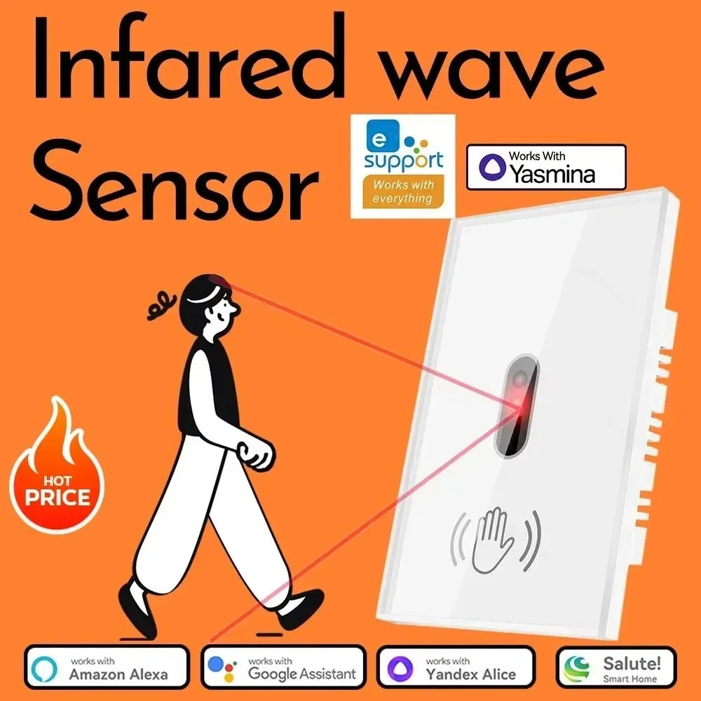 WiFi Infrared Sensor Wall Smart Switch Non-Contact Power Turn On The Light Power On Off Lamp With eWelik Salute Alexa Alice