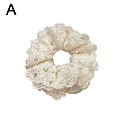 Fashion Lace Scrunchies French Romantic Elastic Hair Bands Girls Solid Ponytail Holder Headwear Hair Rope Women Hair Accessories