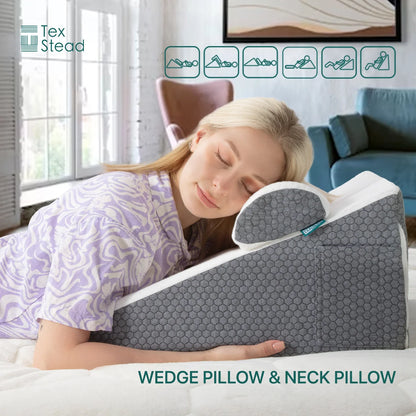 2 pc Wedge Pillow with Memory Foam Top Chic Jacquard Cover for Sleeping and Acid Reflux for Headboard and sofa Triangle Pillow