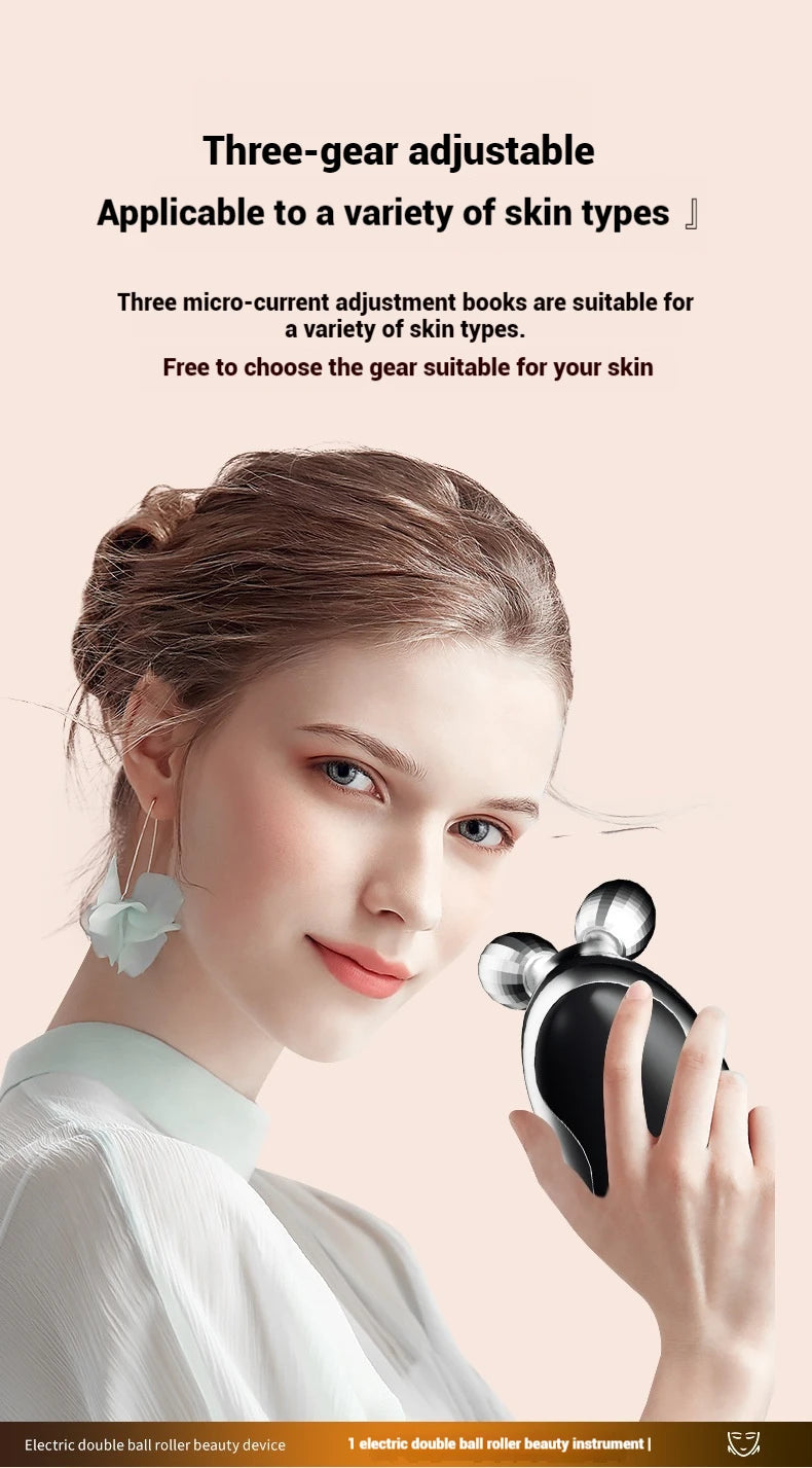 Electric Facial Roller Massager - EMS Microcurrent V-Shape Lifting Device for Face Contouring, Anti-Aging Skin Care & Hydration