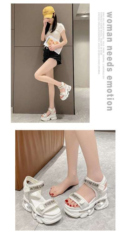 10CM Chunky Platform Sandals Women New Summer Bling High Heels Sandals Woman Beach Casual Slides Thick Sole Sandalias Mujer