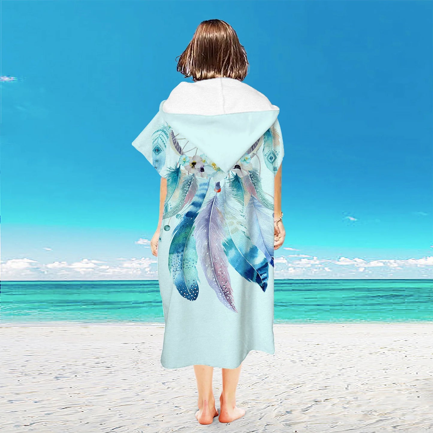 Beach Towel with Hood for Men and Women Hooded Towels Bath Robe for adult Quick Dry Lightweight Soft Microfiber Poncho Swim Robe