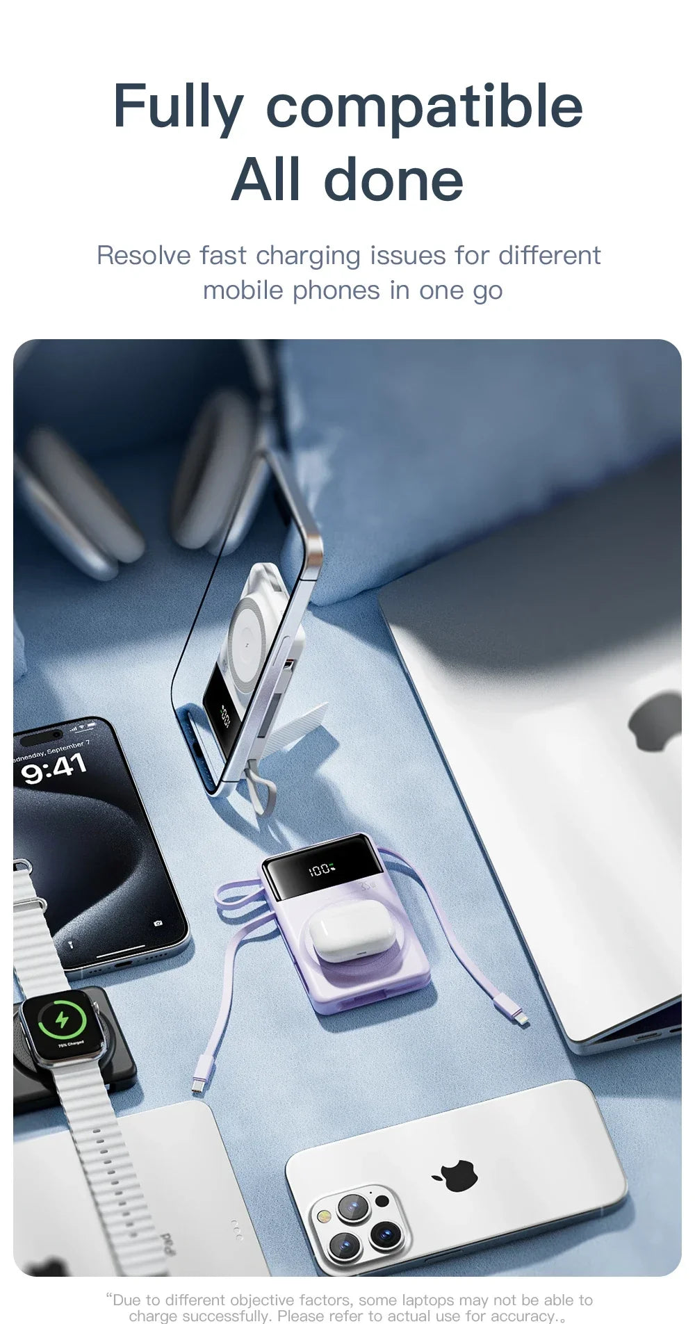 New Portable Built in Cables Magnetic Wireless Power Bank PD35W Fast Charging 20000mAh Large Capacity Powerbank for iPhone 16 15