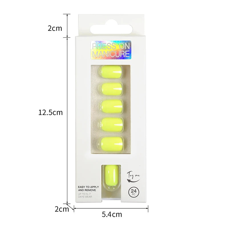 Short Full Press on Nails 24 Pcs False Nails Set Stick on Nails High Quality Reusable Fake Nails Solid Color Design Nail Art