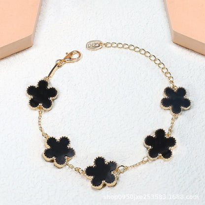 Fashion Double Sided Plant Five Leaf Plum Blossom Charm Bracelets For Women Girl Waterproof Clover Jewelry Gifts Best Friends