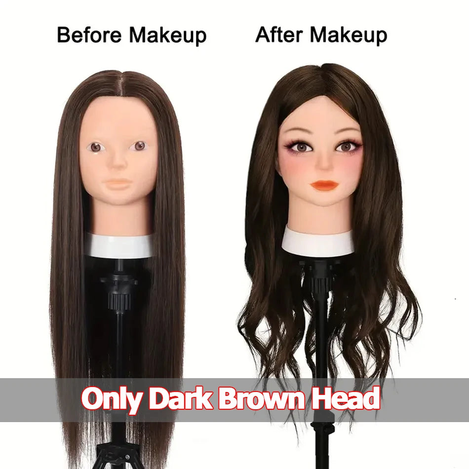Cosmetology Mannequin Head with 80% Real Hair For Hairdresser Training Practice Long Straight Human Hair Mannequin Doll Head