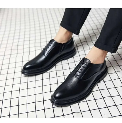Business Formal Leather Shoes Men's Casual with Suit Low Top Solid Wedding Oxford Shoes Pointed Office Shoes