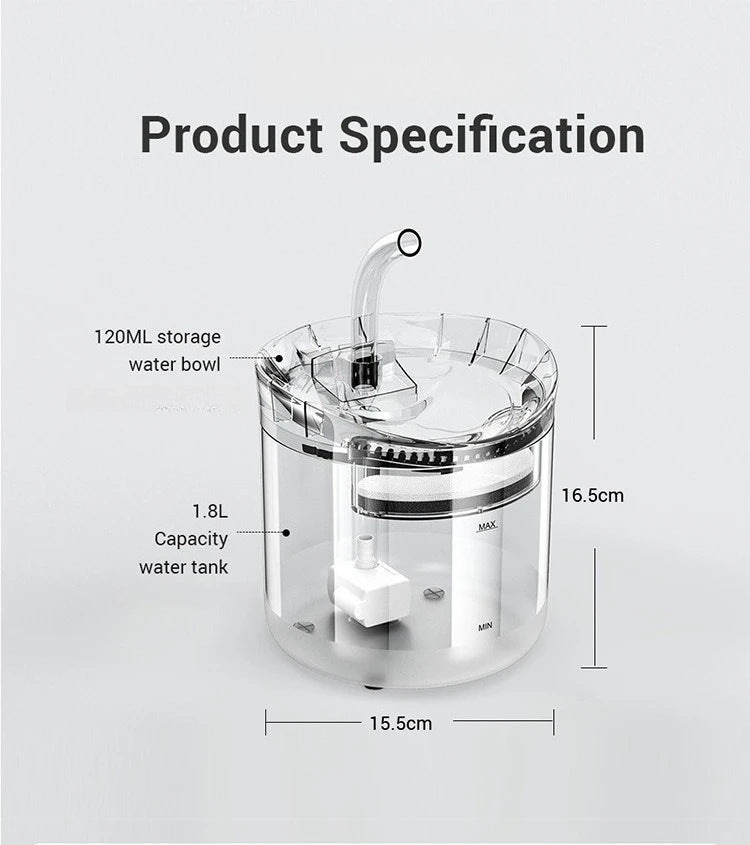 Auto Smart Cat Water Fountain Quiet Tilted Design Energy Efficient Pet Drinker for Fresh Water Circulation